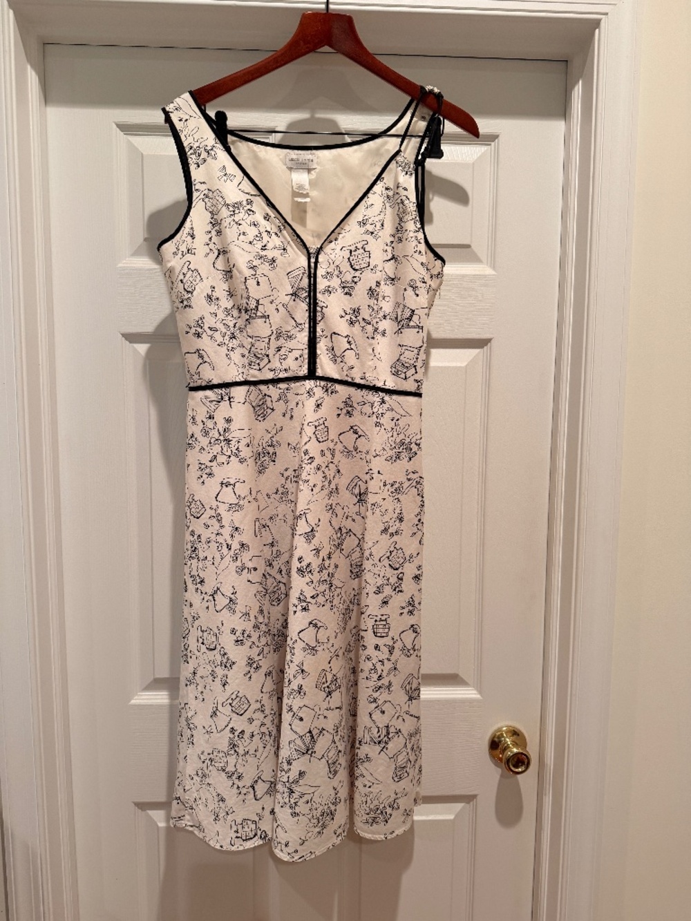 Vintage Liz Claiborne A-line Midi Dress Cream Black size 10